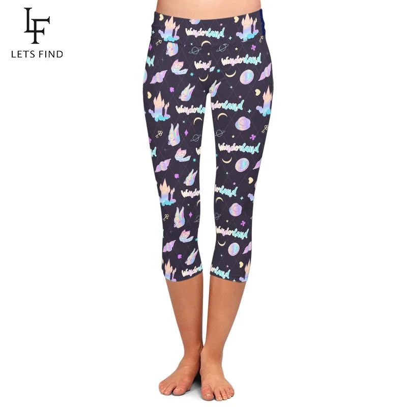 LETSFIND Summer Fashion Castle Print Women Plus Size Elastic Capri Leggings New High Waist Soft Silm Fitness Mid-Calf | Женская одежда
