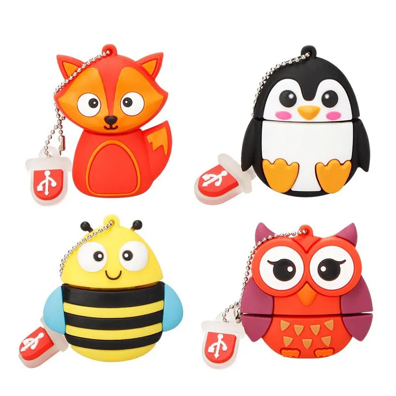 

usb flash drive mini pen drive 128gb silicone fox/owl/bee pendrive 32GB 64GB 128GB animal penguin usb memory stick Free shipping