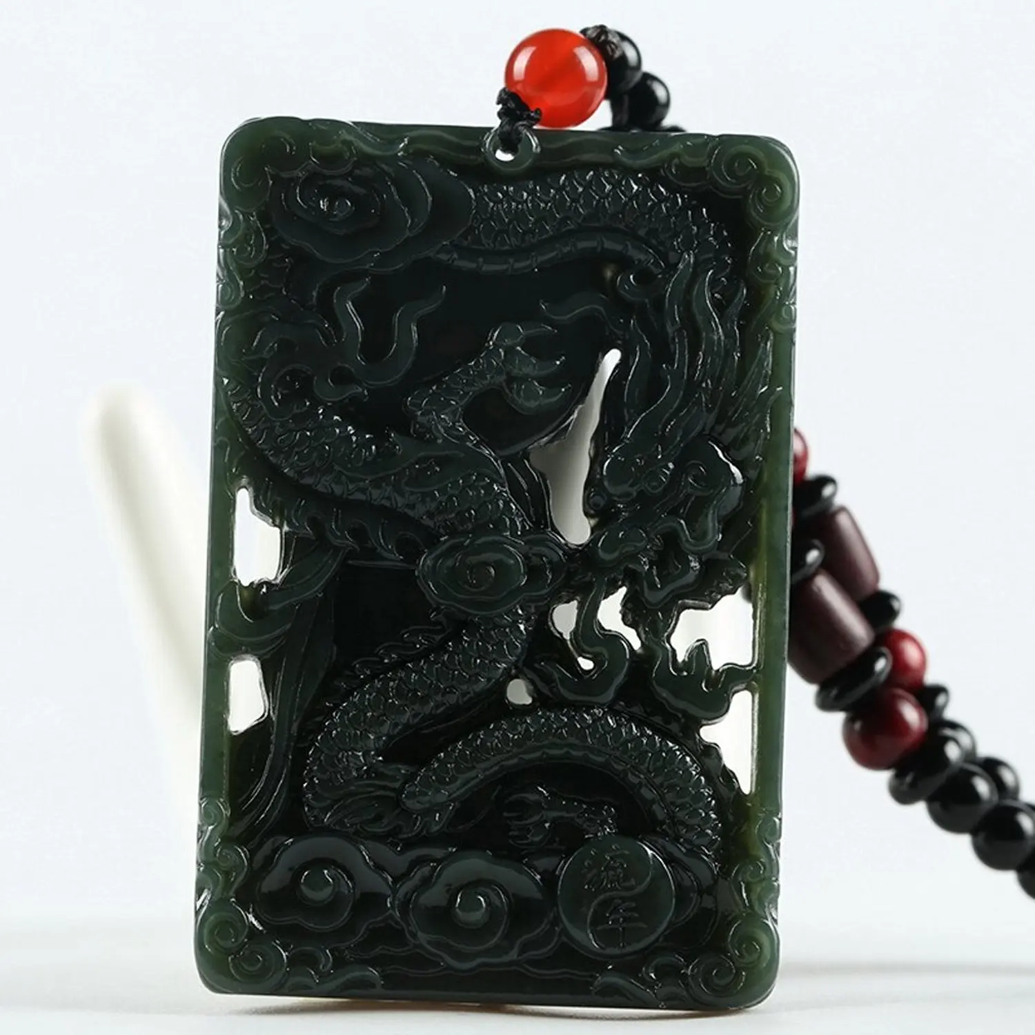 LETSFUN Изящные Ювелирные изделия чисто натуральный зеленый нефрит Дракон