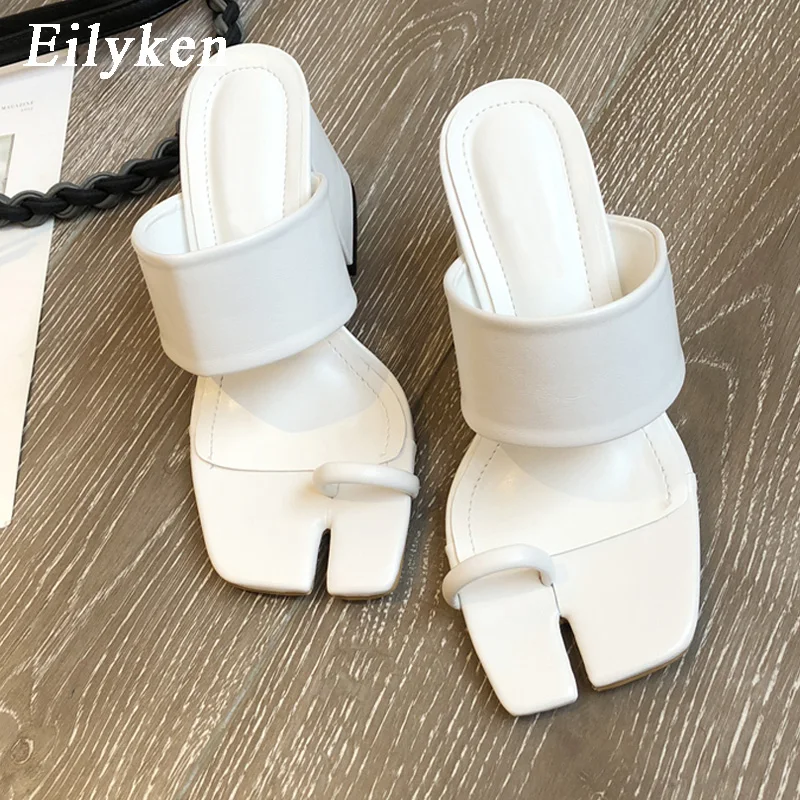 Eilyken/Новинка 2021 года Дизайнерские шлепанцы на высоком квадратном каблуке с