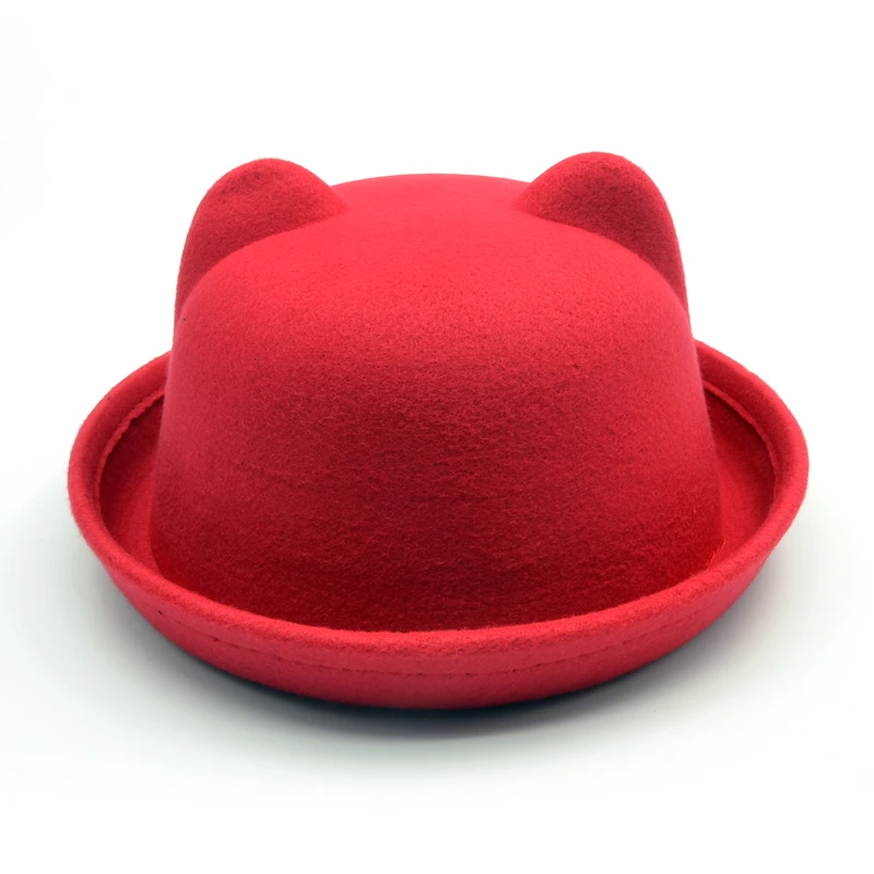 

Ear Fedoras Cap Fashion Vintage Women Unisex Wool Horn Parent-Child Bowler Fedora Hats Derby Cat