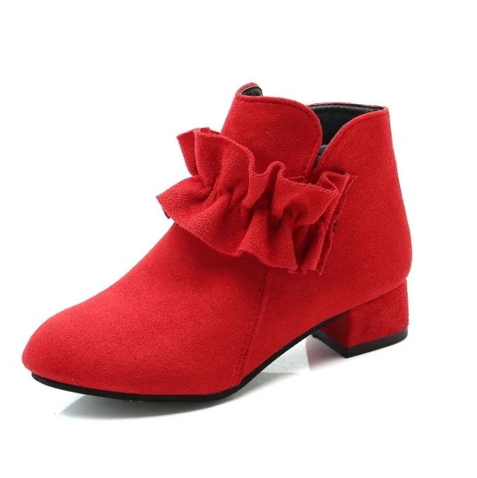 Новинка Детские замшевые ботинки принцессы на высоком каблуке Теплые тонкие