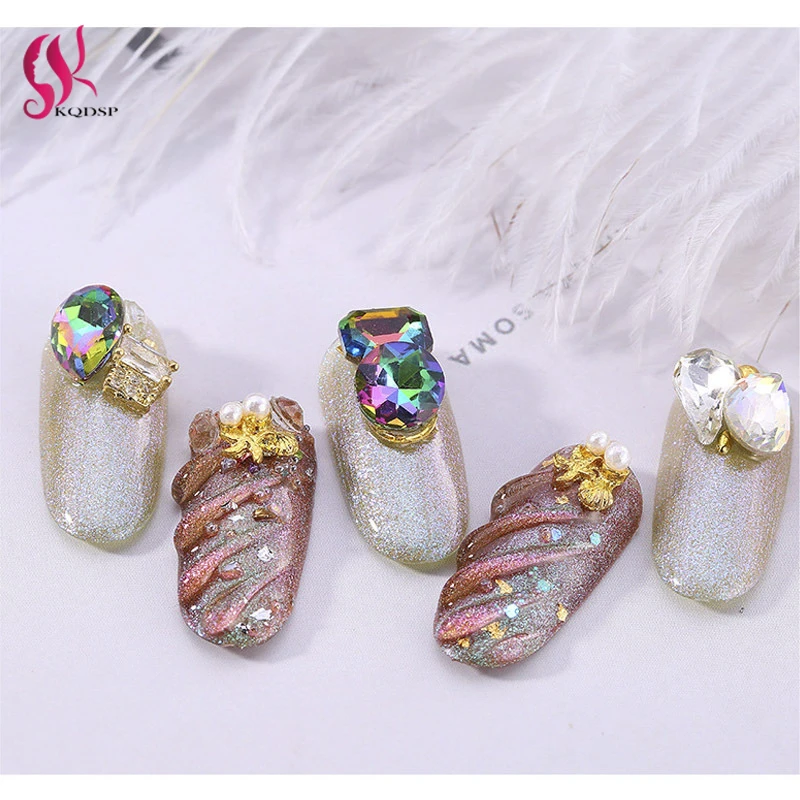 

Mixed 3D Rhinestones Nail Art Decorations Jewelry Diamond Sharp Bottom Transparent AB Crystal Glass Shiny Stones Fairy Gold Bead