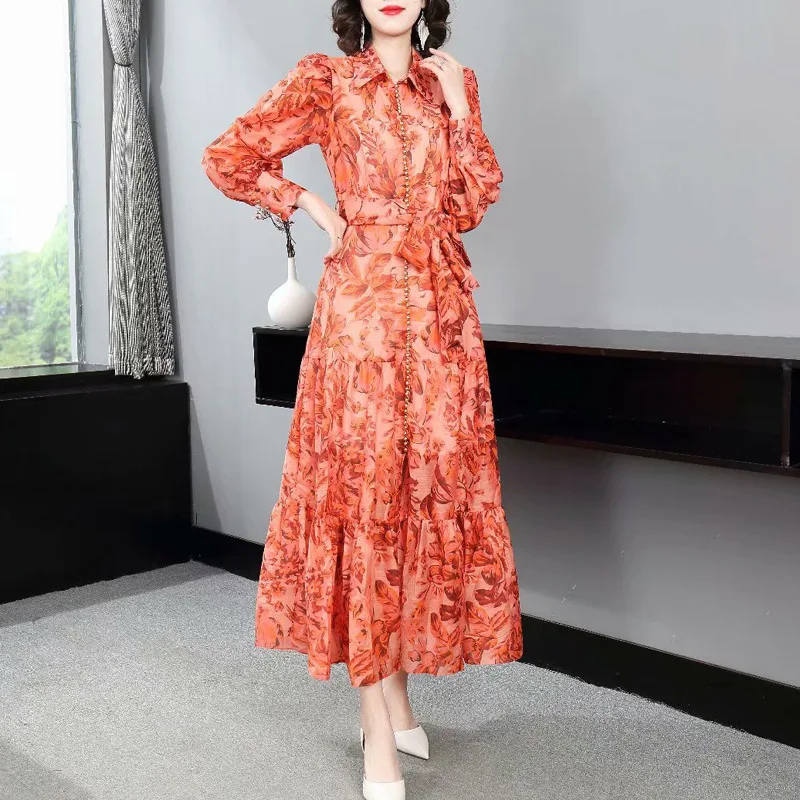 

Женское однобортное платье-трапеция SuperAen, с отложным воротником и принтом, повседневное, для отдыха, для лета, 2021