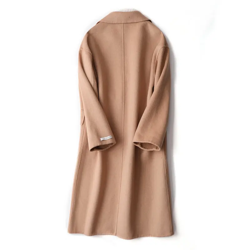 Женское длинное кашемировое пальто свободное однотонное из 100% шерсти