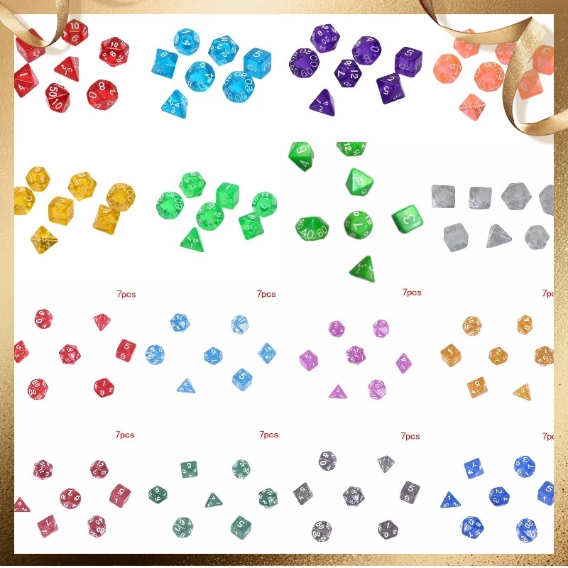 

7 шт./компл., цифровые игральные кости, многогранные, многогранные, акриловые игральные кости, красочные аксессуары для настольной игры