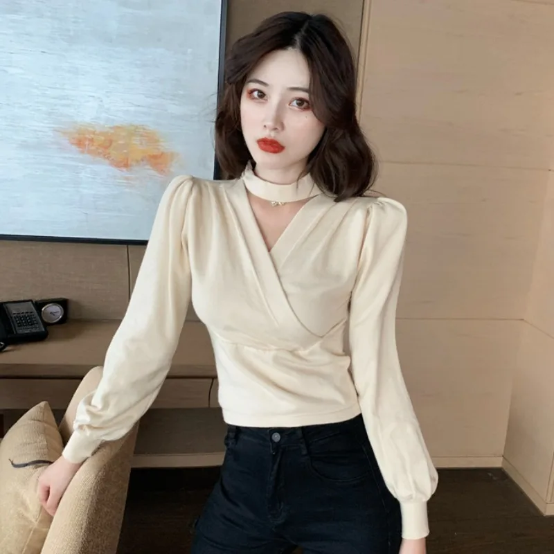 

2021 New Korean Version of The Careful Machine V-neck Long-sleeved Waist Slimming All-match Sweater Top Women GX1282