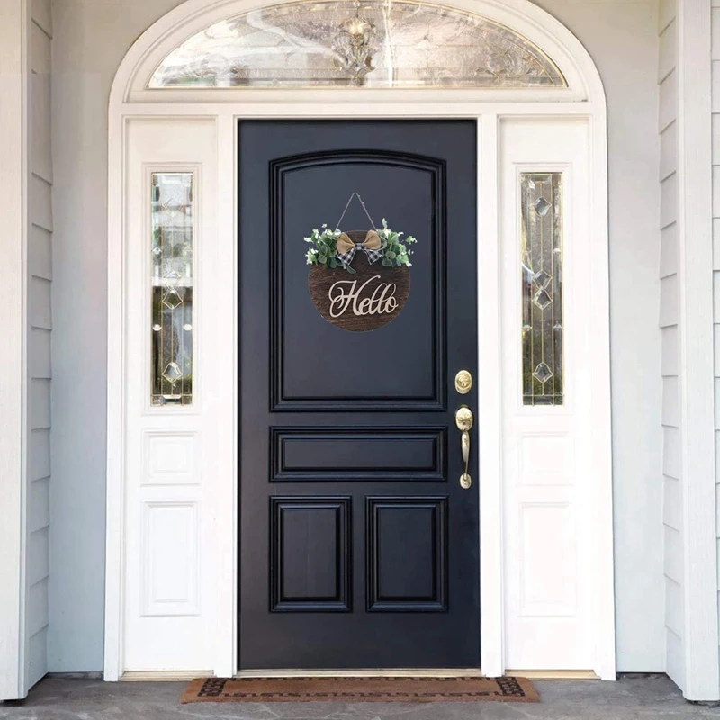 

Welcome Wreath Hello Sign Rustic Front Door Decorative Round Wood Hanging Sign Farmhouse Porch Decoration Home