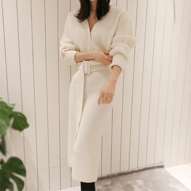 Женский свободный трикотажный кардиган подиумный свитер из двух предметов