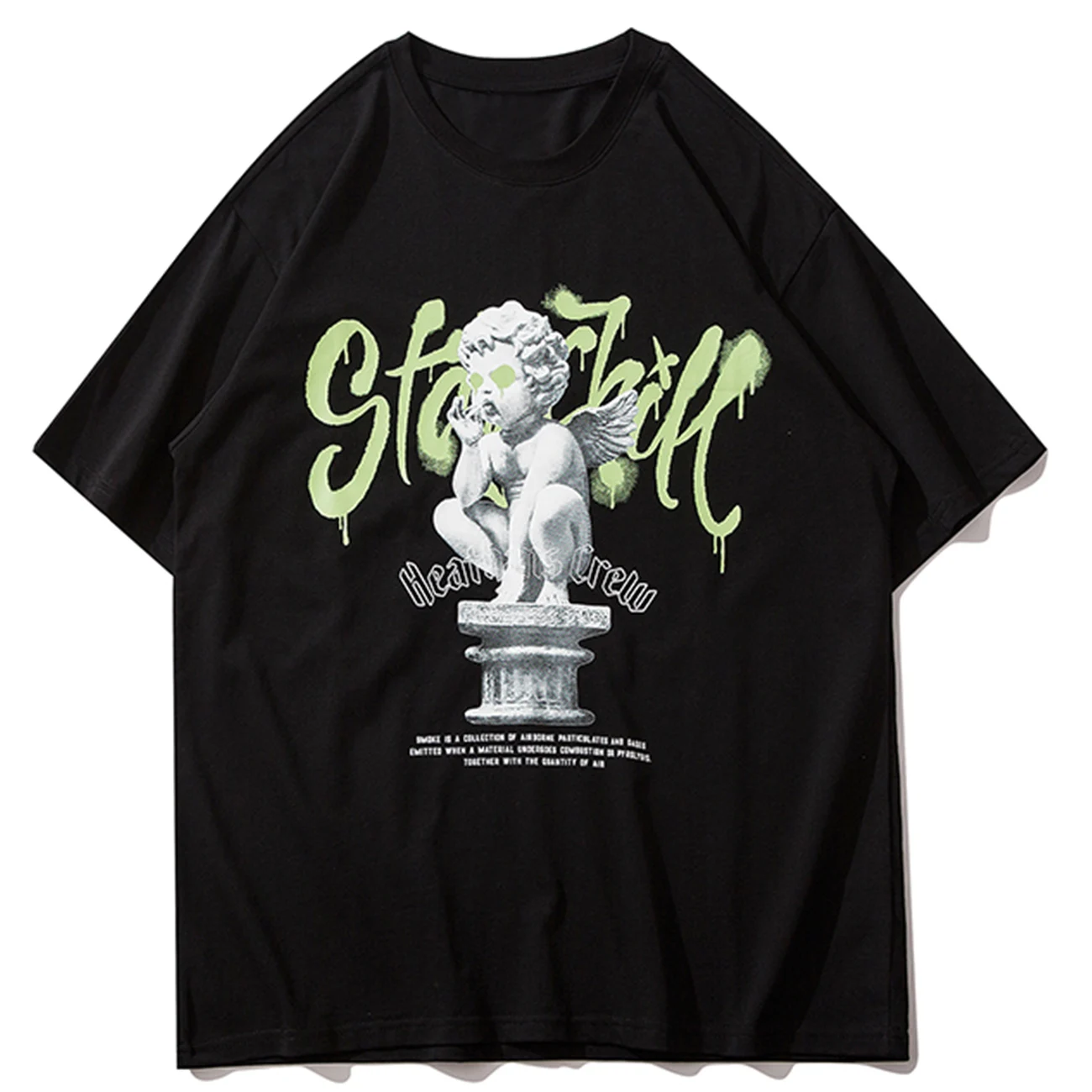 

LACIBLE 2021 Summer Hip Hop T-Shirt Men Vintage Smoking Angel Statue Print Harajuku Tshirts Cotton Tops Tees Loose Short Sleeve