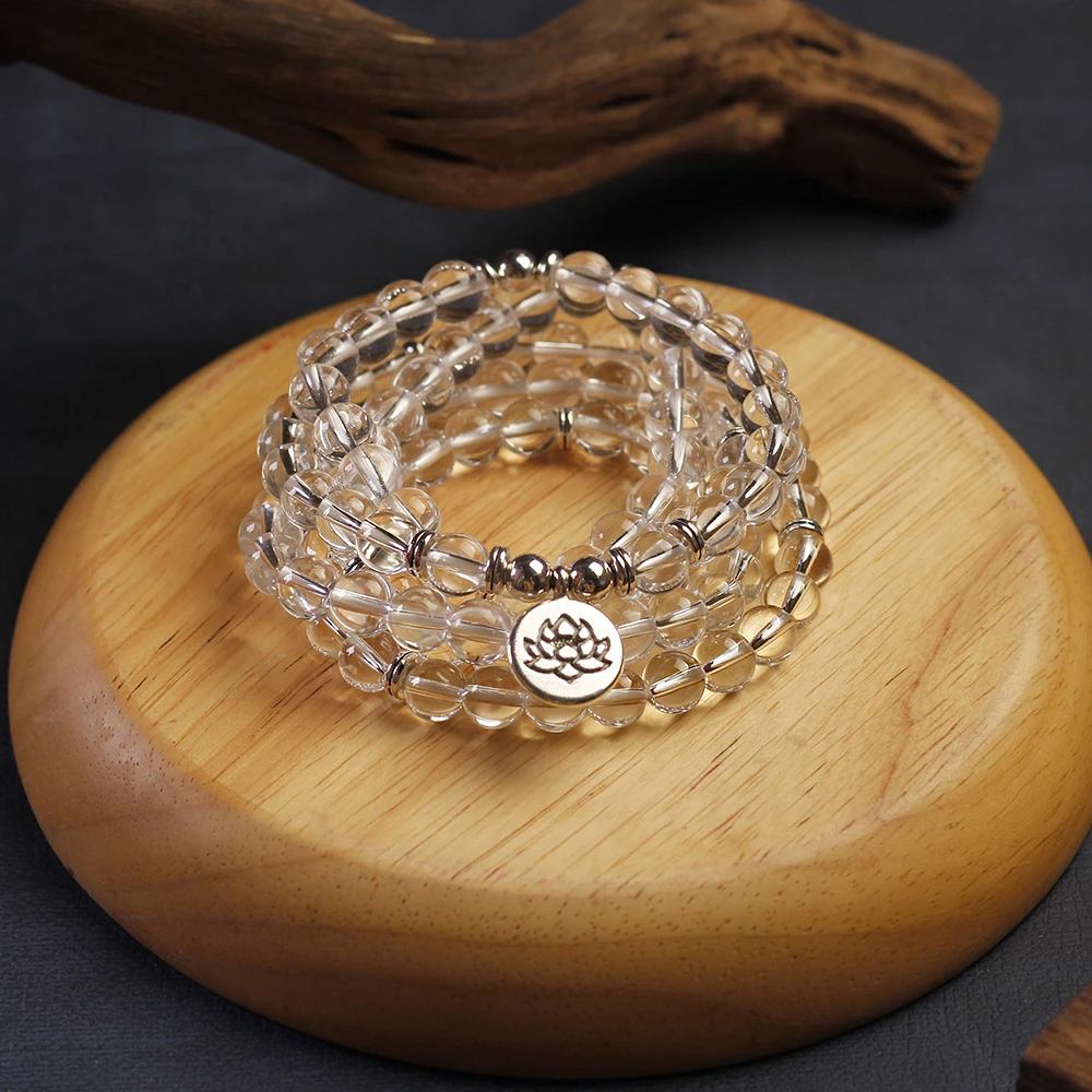 

108 Beads bag with lotus om buddha bracelet,women's accessories,natural White crystal stone bracelet,yoga jewelry,stock source
