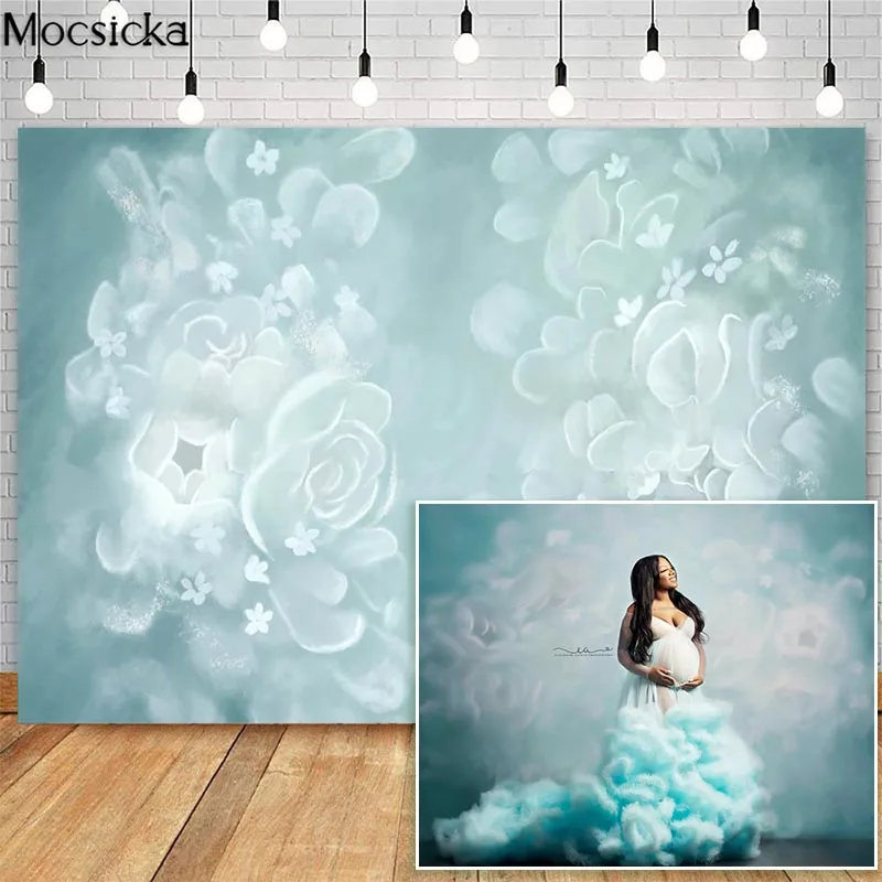 

Mocsicka Light Blue Blooming Flower Photograohy Backdrops for Pregnant Woman Portrait Abstract Photocall Background Photo Studio