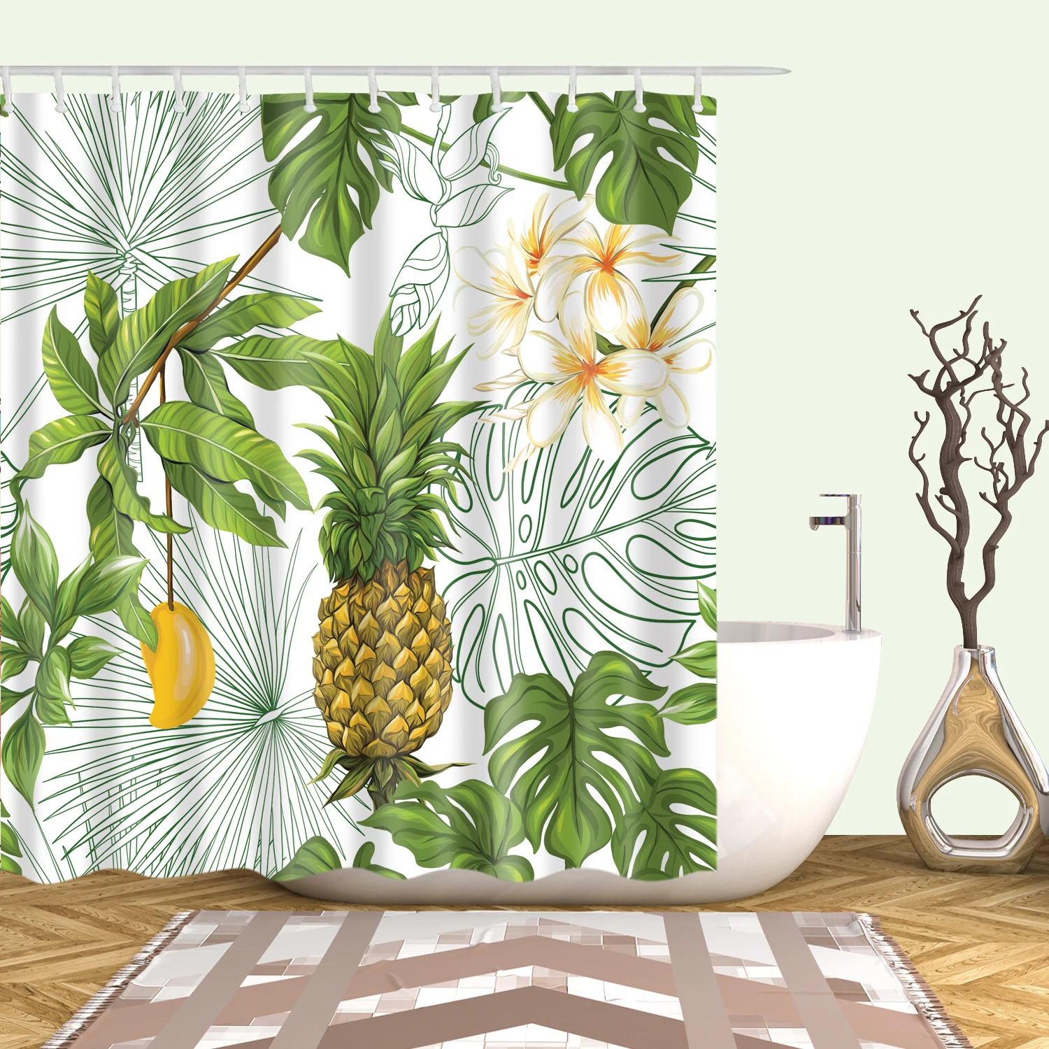 

180x200cm Bath curtain Waterproof polyester fabric shower curtain pineapple print Shower curtain For bathroom cortina