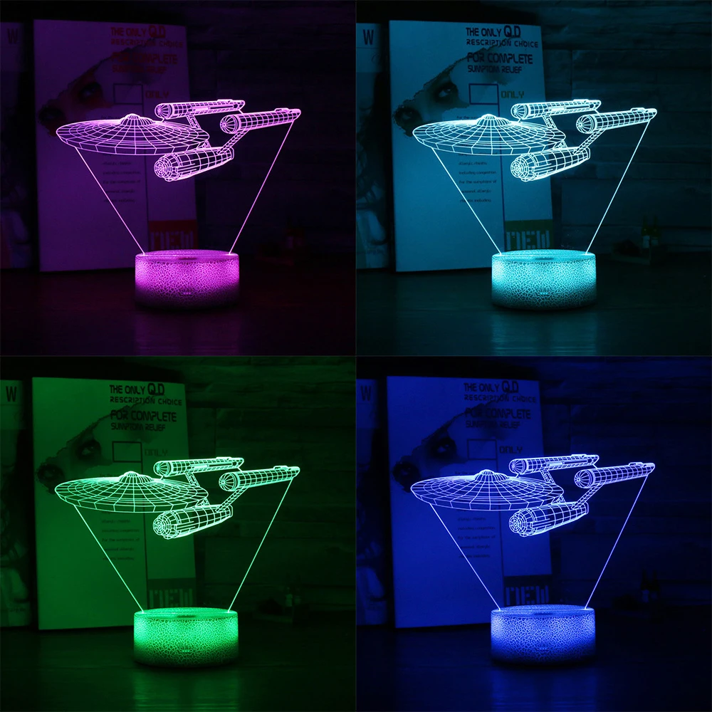 Космический корабль 3D светодиодный светильник 7 цветов декоративный ночник USB сенсорный Настольный светильник космический корабль Атмосфера Свет рождественские подарки