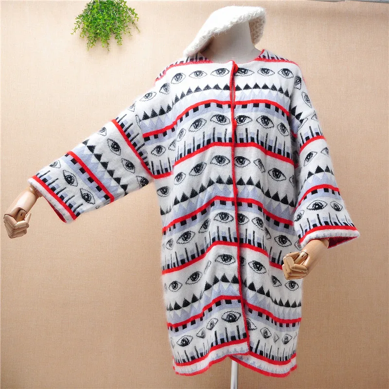 Кардиган женский зимний из ангорской шерсти с длинными рукавами-фонариками |