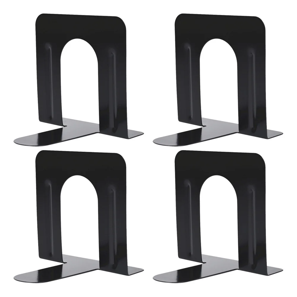 

2 Pairs Metal Bookends Simple Book Ends Desktop Magazines Stand Organizer for Office School (Black)