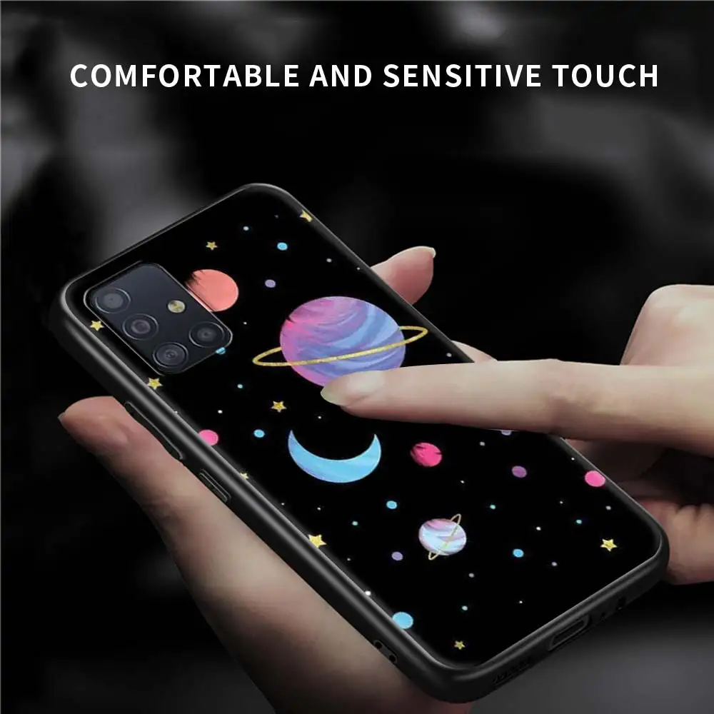 

Luxury Stars Flowers Case For Samsung Galaxy A51 A71 A21s A31 A12 A32 5G A21 EU A52 4G A41 A11 Silicone Black Phone Cover
