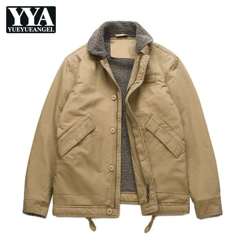 

Autumn New Men Lamb Wool Jacket Single Breasted Cargo Cotton Coat Business Casual Full Sleeve Outerwear Male 4XL