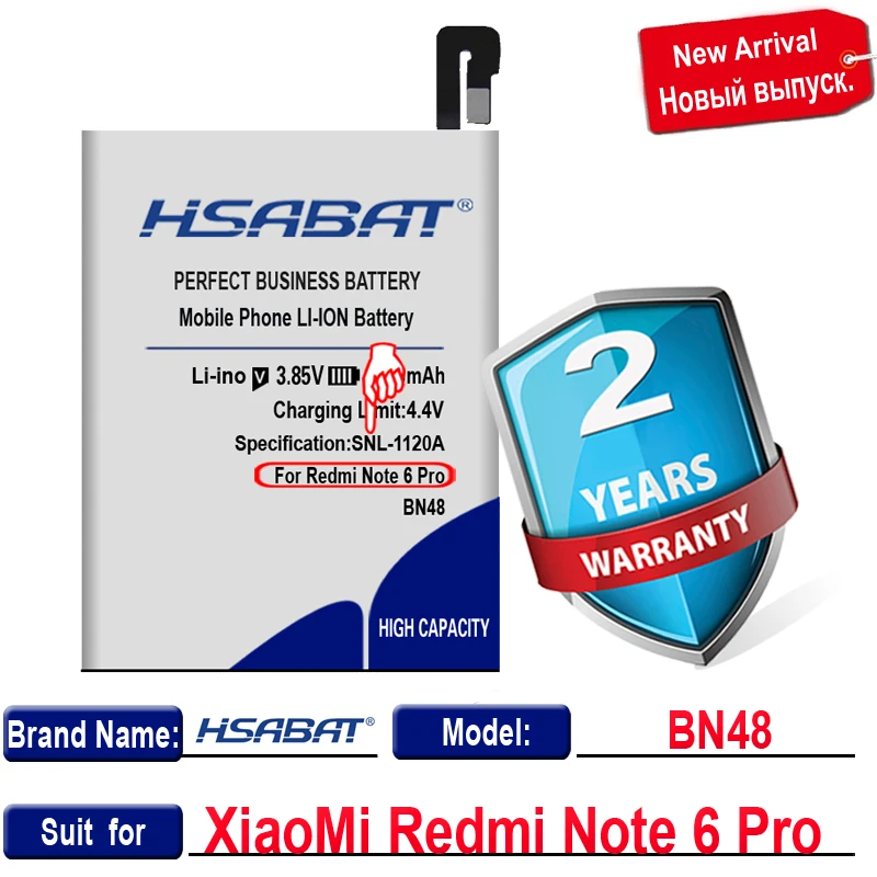 Аккумулятор HSABAT BN48 4900 мАч для XiaoMi Redmi Note 6 Pro Бесплатные инструменты | Мобильные