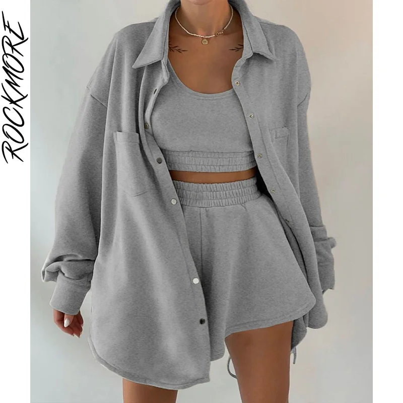 

Rockmore Tracksuit Three Piece Set Women Oversize Hoodies Sweatshirt Sweatpants Joggers Short Pant Suits Femme Outfits Sweatsuit