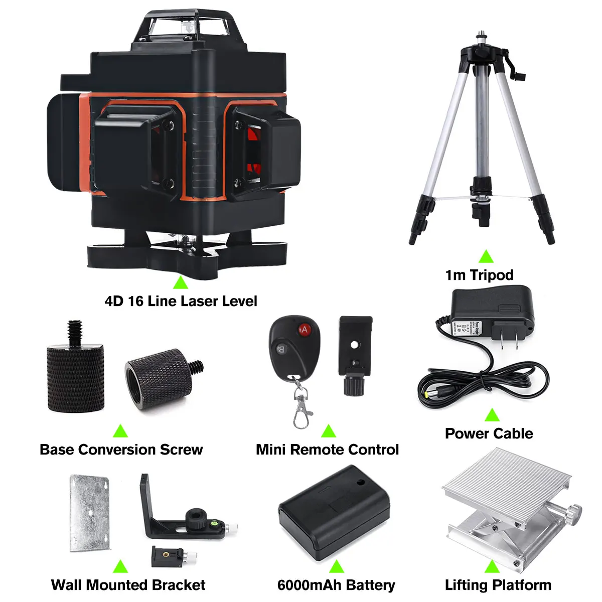 4D 16/12 Line Laser Level Green Light Wireless Auto Self Leveling 360Laser Level Horizontal Vertical Cross Remote Control&Tripod