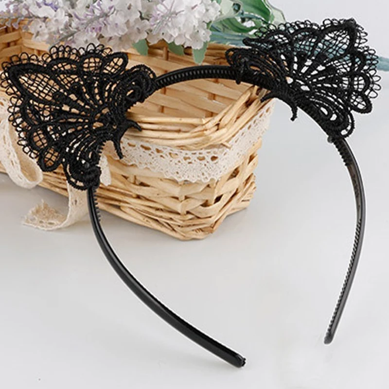 Женская Кружевная повязка на голову с кошачьими ушками |