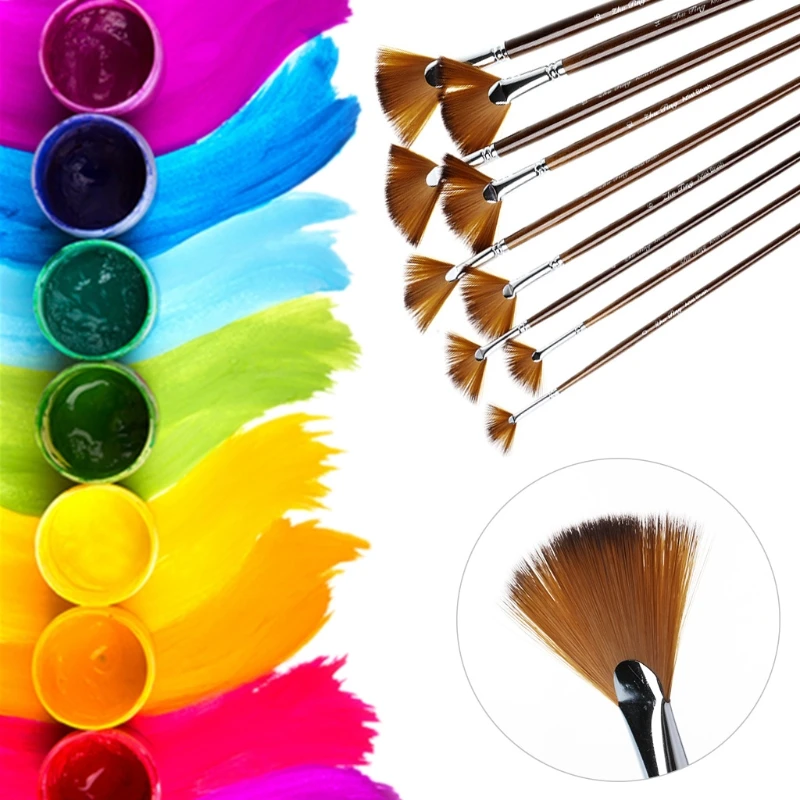 

9Pcs Fan Shape Brush Painting Pen Set Nylon Hair Acrylic Watercolor Art Supplies