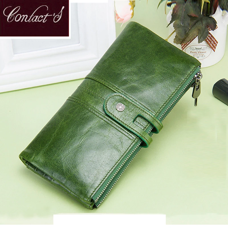 Длинный кошелек Contact's из натуральной кожи для женщин кредитница с застежкой и