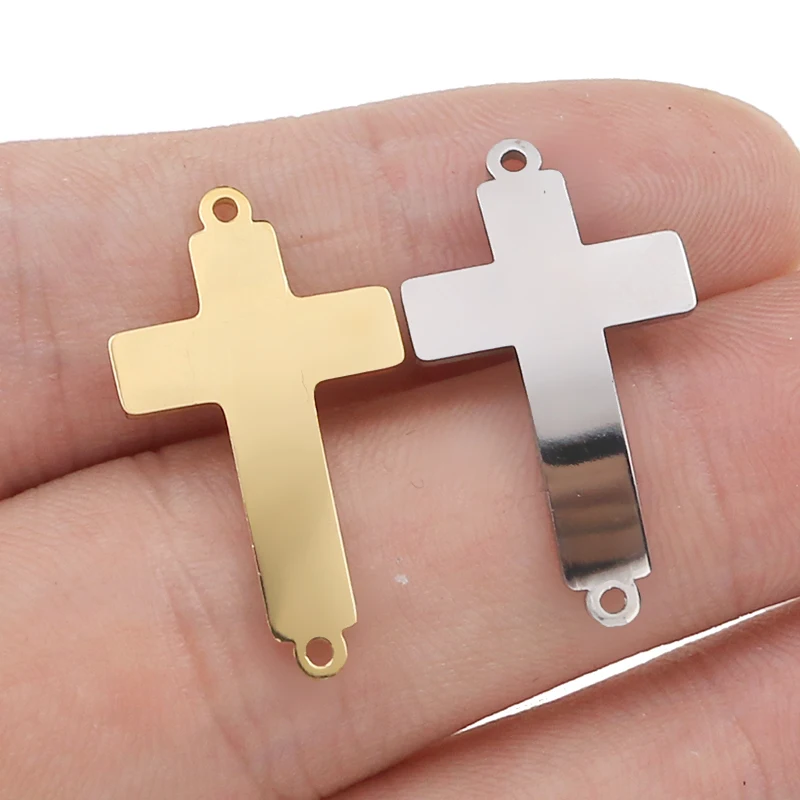 5 шт./лот полировка нержавеющая сталь изгиб двойное отверстие крест кулон
