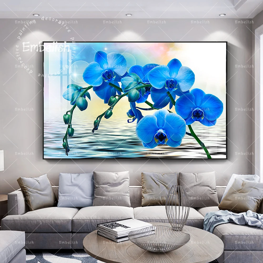 

Embelish 1 Pieces Blue Orchid Flower For Living Room Wall Art Posters HD Print Canvas Painting Modern Home Decor Modular Picture