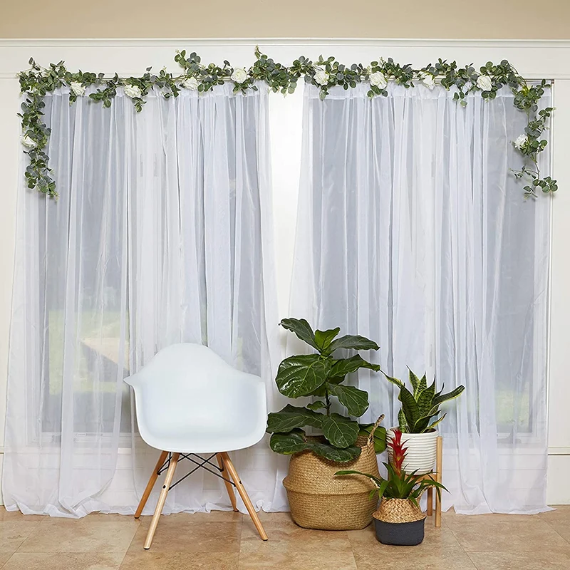 

Artificial Plant Flowers Eucalyptus Garland with White Roses Greenery Leaves for Wedding Backdrop Party Wall Table Decor