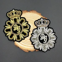 2 pieces handmade rhinestone beaded crown patches embroidery appliques sew on clothes jeans bag jacket badge diy craft