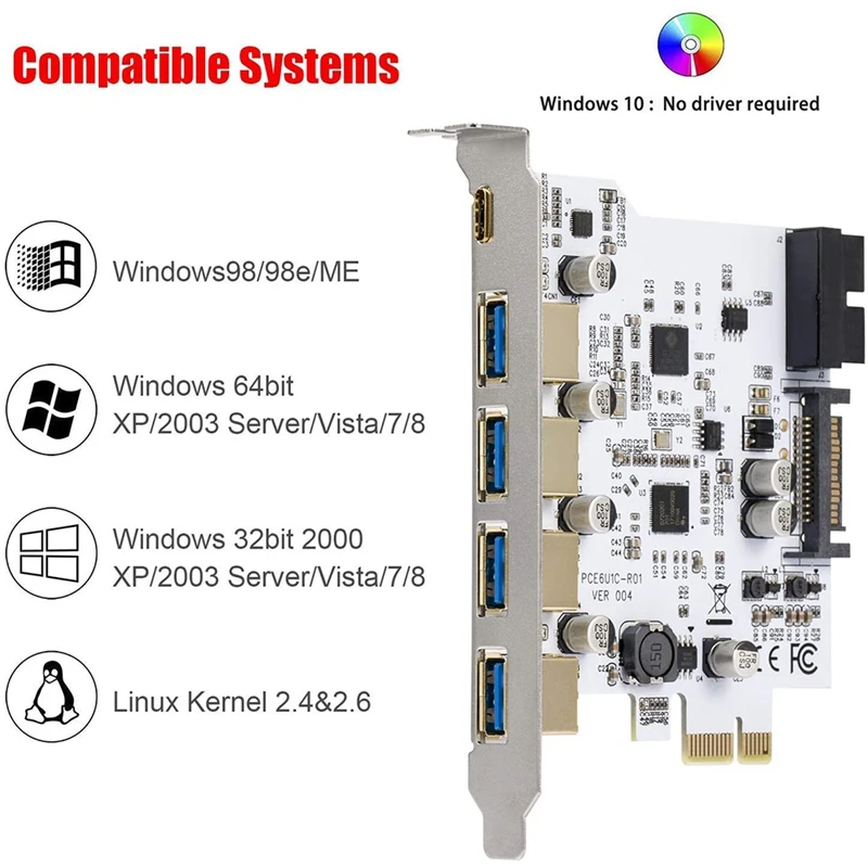 

7 Ports PCI-E to USB 3.0 Expasion Card Speed Up to 5Gbps,with SATA Power Cable ,the Front Panel Bay and Power Cables