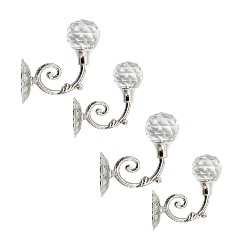 4 PCS Clear Crystal Curtain Holdbacks Wall Mounted Tassel Tieback Hook Drapery Tiebacks Clothes Coat Hat Towel Hanger Ho | Дом и сад