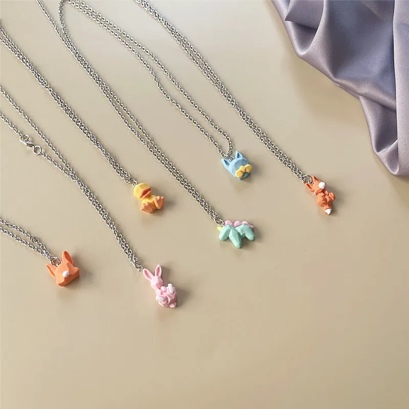 Ожерелье для женщин граненый геометрический 3d пони лиса кролик бульдог 2021