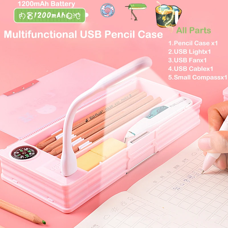 New Creative USB Pencil Case Cartoon Pattern Pen Holder Large Capacity Stationery Box Pencil Bag Home Office School Storage Bag