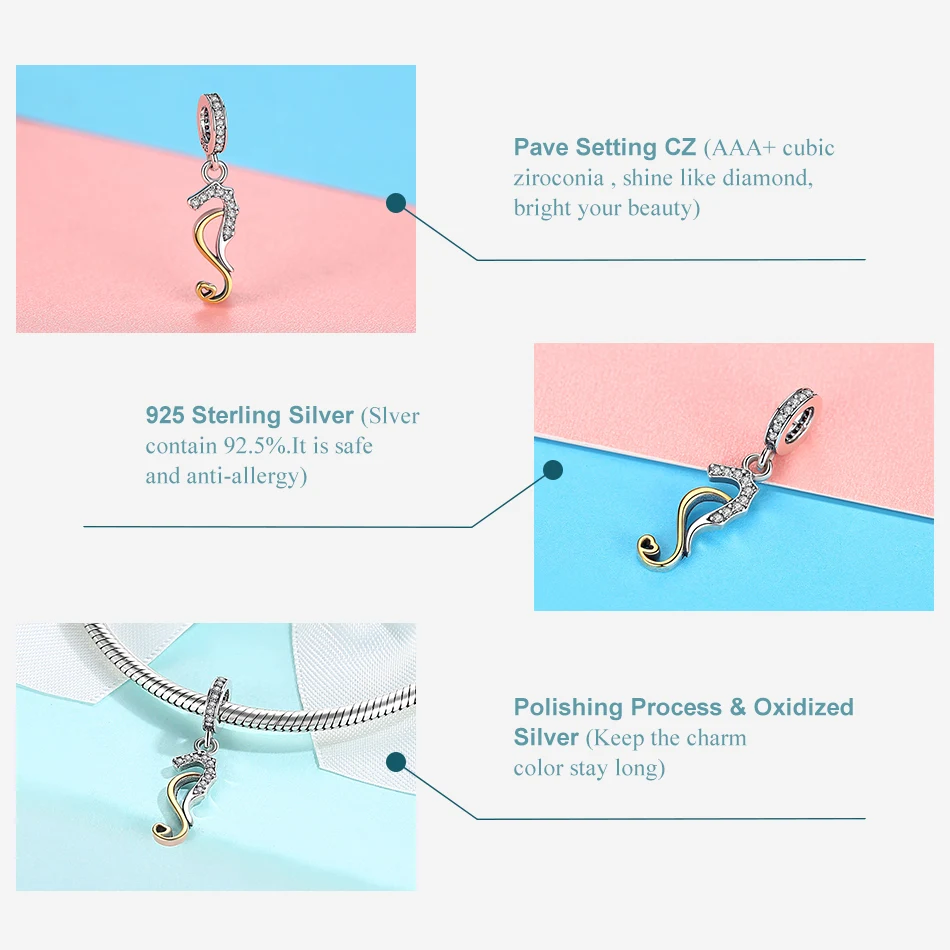 Летние милые сережки в форме морской конек с позолоченным кольцом 925