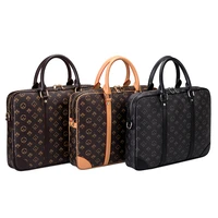 ins luxury floral print design briefcases fashion retro leather unisex handbag men women laptop shoulder messenger bag satchels