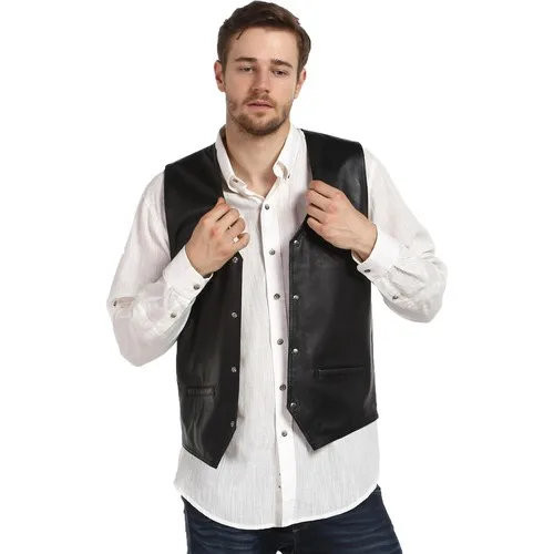 

Black Men's Leather Vest the genuine Lambskin-first class quality materials with genuine lambskin hand workmanship.
