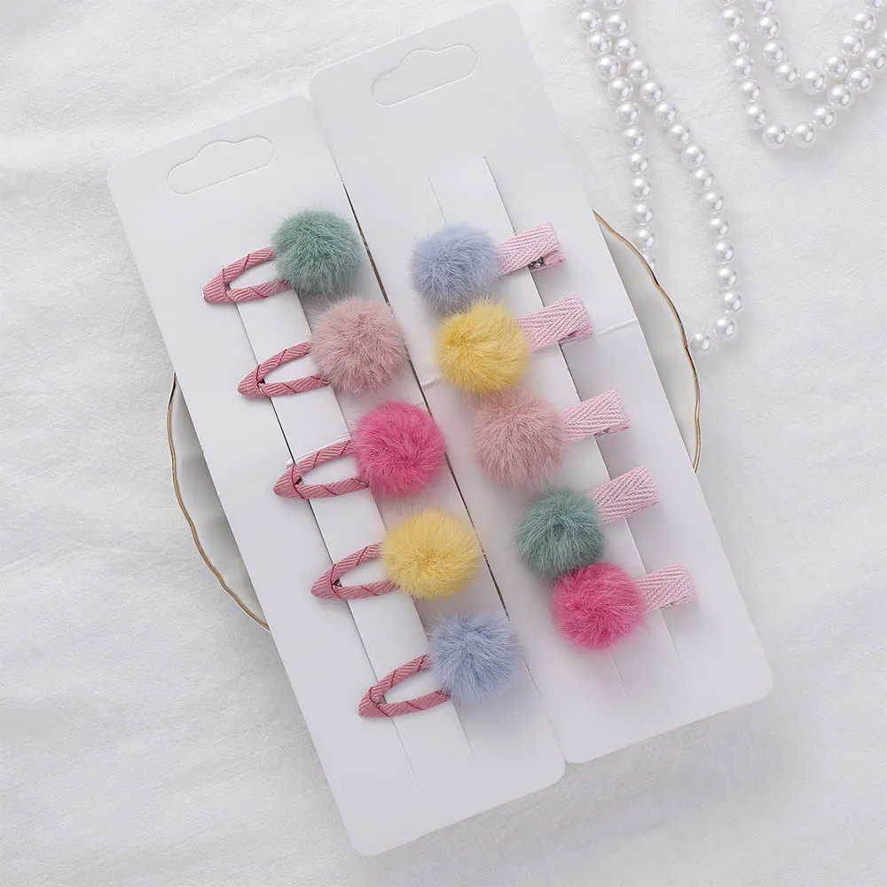 5 шт./компл. шпильки для девочек с маленьким мягким меховым помпоном мини помпон