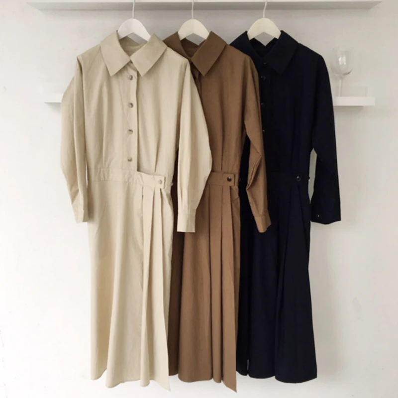 Платье BGTEEVER женское однобортное с длинным рукавом повседневное минималистское