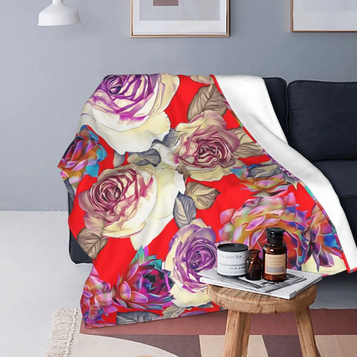 

Одеяло с розами и растениями, мягкое дышащее Флисовое одеяло с натуральной ботанией, современный стежок, для общежития, путешествий