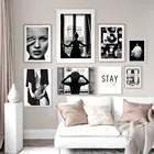 Скандинавский черно-белый художественный декор, картина на окно, девушка, жизнь, домашний декор, комната, гостиная, диван, Настенный декор, качественная Картина на холсте, Постер A944