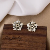 s925 earrings 2021 trend women zircon stud earrings temperament trendy irregular diamond geometric petal earrings for women