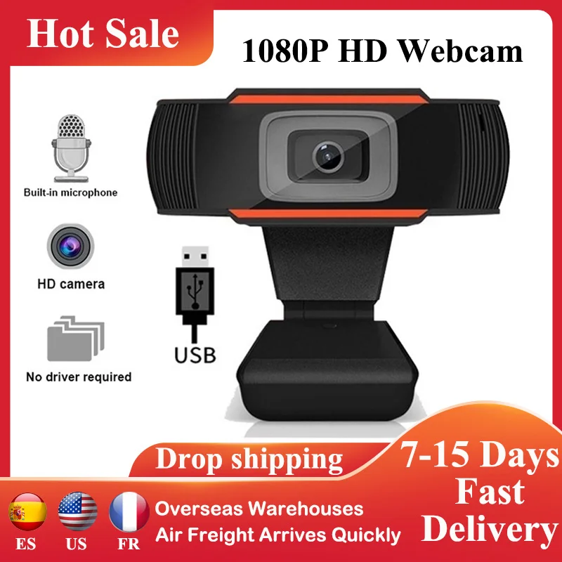 

Веб-камера 1080p, Портативная HD-веб-камера, цифровая видеокамера с оптическим объективом CMOS для компьютера, ПК, настольного компьютера, ноутбу...