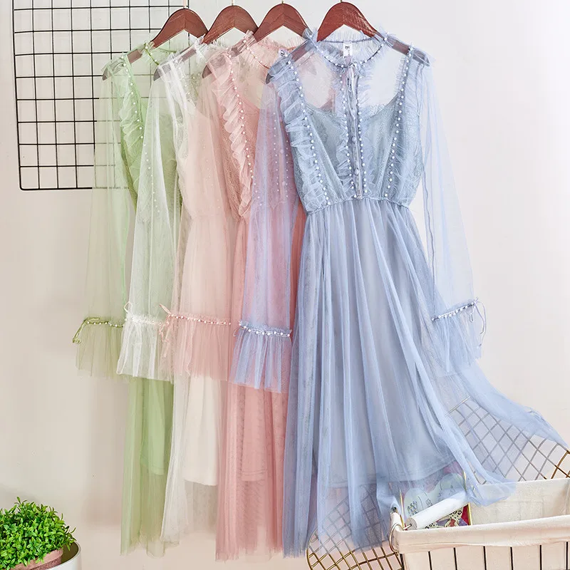 Новинка Осеннее длинное плиссированное платье из двух частей женское милое