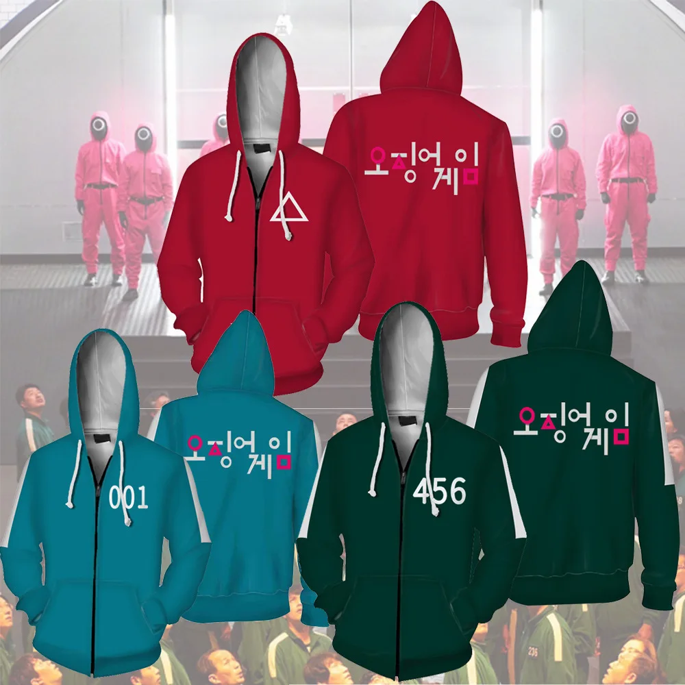 

Squid Game Costume Long Sleeve Hoodies Men Women Coat Sweatshirts Sportswear Round Six Cosplay Jacket Pants