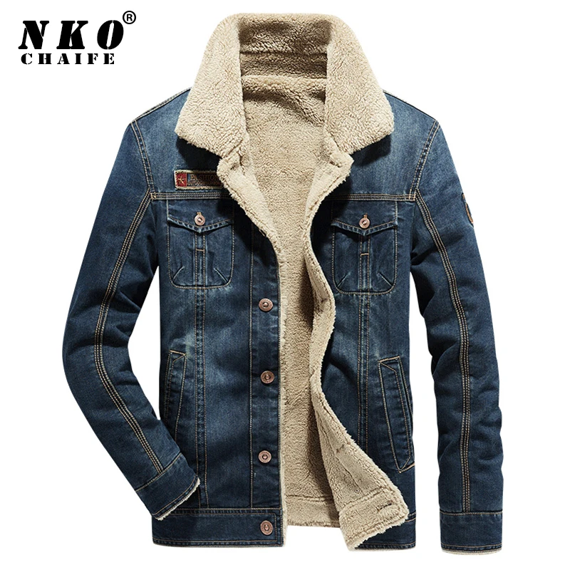 

Men's Winter Warm Casual Brand Denim Jacket Parkas Men Autumn Windproof Fleece Thick Coat Men Fashion Fur Collar Men Jacket 5XL