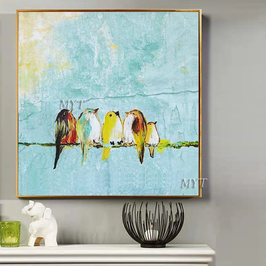 

Five Birds Rested On The Branch Abstract Oil Painting Wall Art Home Decor Picture Modern On Canvas 100% Handpainted No Framed
