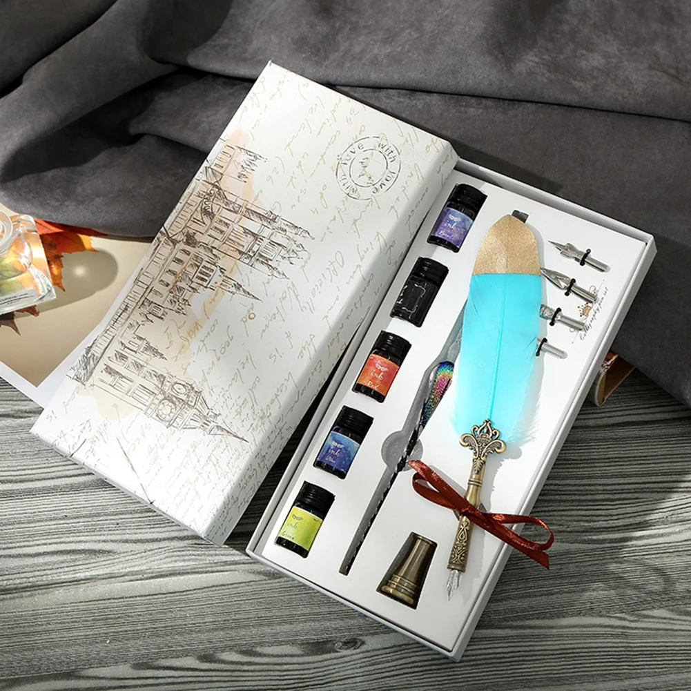 

Crystal Fountain Dip Pen Feather Set Starry Sky Writing Ink Quill Pen Stationery Home Office Writing Calligraphy Supplies